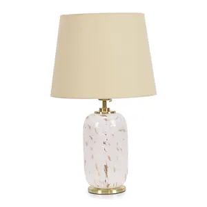 ValueLights India Gold Metal and White Confetti Glass Table Lamp with Beige Tapered Lampshade