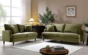 Brigette 2-Seater Olive Green Velvet Sofa With Antique Brass Castor Legs - Daals - Sofas