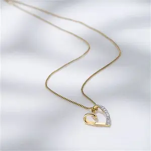 Lab Diamond Heart Necklace Pendant 0.10Ct H/Si Set In 18K Gold Vermeil