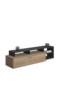 Optimo TV Stand with 4 Shelves and 1 Cabinet, 210 x 40 x 38 cm TV Unit Table for TVs up to 65 inch, Oak/Anthracite