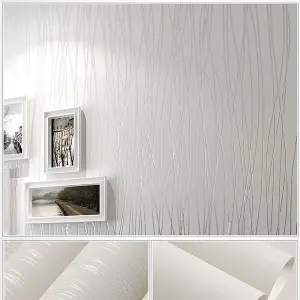 10M Silver Grey 3D Embossed Geometric Curving Linear Wallpaper