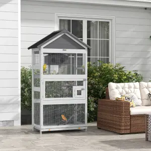 PawHut Bird Cage w/ Stands for Finches, Parakeets, Small Birds - Grey