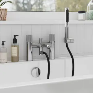 GoodHome Levanna Gloss Chrome effect Deck-mounted Bath mixer tap with shower kit