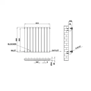 Horizontal Anthracite Single Flat Panel Radiator (H) 600 mm x (W) 612 mm, 1982 BTU.