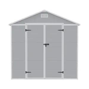 8x6ft Grey Outdoor Shed Apex Roof Plastic Tool Shed with Dual-door