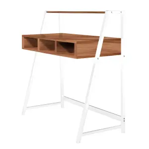 Nautilus Designs Walnut Computer Desk with White Frame & Upper Storage Shelf