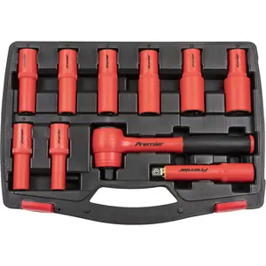 10pc VDE Insulated Socket & Ratchet Handle Set -1/2" Square Drive 6 Point Metric