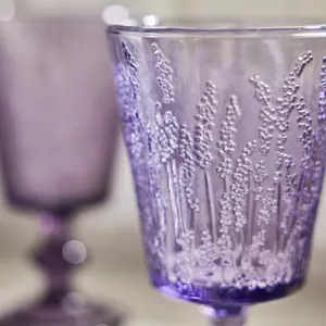 Set of 12 Purple Lavender Embossed Drinking Wine Glass Wine Goblets 300ml