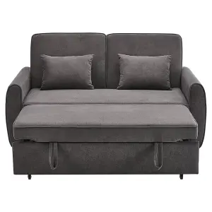 Grey 2 Seat Fabric Put Out Sofa Bed Loveseat Couch with 2 Pillows