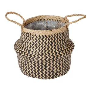 GoodHome Black Herringbone Seagrass Plant pot (Dia) 25cm, (H)26cm