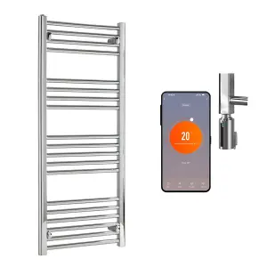 Bray WiFi Electric Heated Towel Rail With Thermostat, Timer, Straight, Chrome - W500 x H1000 mm