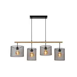 Lucide Baskett Vintage Bar Pendant Light - 4xE27 - Black