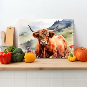 Textured Glass Chopping Board Watercolour Highland Cow - Large