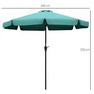 Outsunny 2.7m Patio Umbrella Garden Parasol with Crank, Ruffles, 8 Ribs, Green