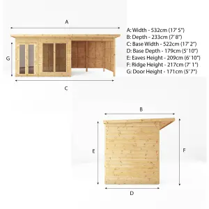 Mercia Maine 18x6 ft with Double door & 2 windows Pent Wooden Summer house