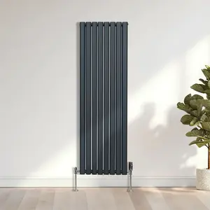 Oval Column Radiator & Valves - 1600mm x 480mm - Anthracite Grey