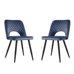 Metis - Velvet Dining chair - Set of 2 - (Dark Blue)