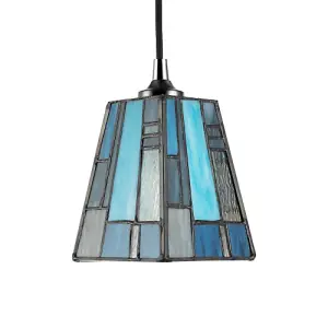 Art Deco Tiffany Stained Glass Pendant Lamp Shade with Pale and Navy Blue Panels