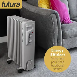 Futura Oil Filled Portable Radiator Heater 2500W 3 Heat Settings 11 Fin