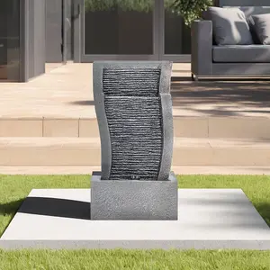 Grey  50cmH Solar Powered Garden Outdoor Water Feature Decor Fountain Rockery with LED Lights