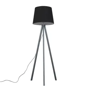 ValueLights Barbro Modern Grey Wood Tripod Design Floor Lamp with Black Tapered Shade - Includes 6w LED Bulb 3000K Warm White