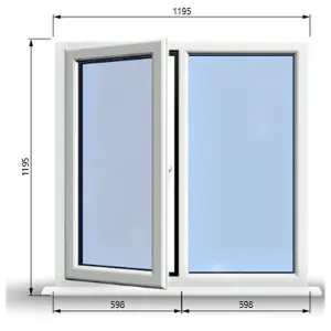 1195mm (W) x 1195mm (H) PVCu StormProof Casement Window - 1 LEFT Opening Window -  Toughened Safety Glass - White