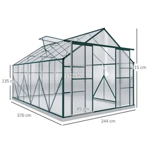 Outsunny 8x12ft Polycarbonate Walk-in Greenhouse Outdoor w/ Double Sliding Door