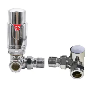 Right Radiators Chrome Corner Thermostatic Valve Radiator Valves with Lockshield Valve 15mm x 1/2"