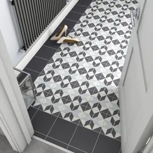 Colours Hydrolic Black & white Matt Star Cement tile effect Porcelain Indoor Wall & floor Tile, Pack of 25, (L)200mm (W)200mm