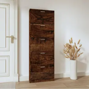 Berkfield Shoe Cabinet Smoked Oak 59x17x169 cm Engineered Wood