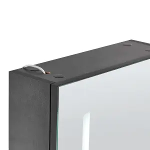 Bathroom Wall Mounted Mirror Cabinet with LED 40 x 60 cm Black CAMERON