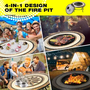 Homeology TOPANGA High-End Multi-Functional Garden Fire Pit, Brazier, Coffee Table, Bbq, Ice Bucket with Ceramic Tiles