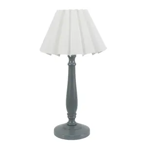 ValueLights Victoria Grey Wood Candlestick Stem Table Lamp with White Scallop Tapered Shade