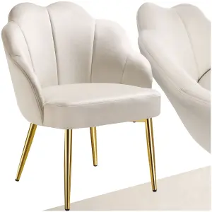 Accent Chair Hellen - velvet cover, padded, extra-wide shell-shaped backrest - cream/gold