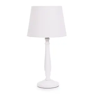 ValueLights Victoria Traditional White Wood Candlestick Table Lamp with White Tapered Shade