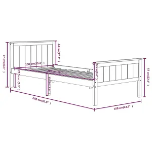 Berkfield Bed Frame Grey Solid Wood Pine 100x200 cm