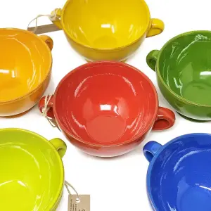 Selena Glazed Hand Dipped Kitchen Dining Set of 4 Soup Bowls Mixed (H) 9.5cm x (W) 14cm