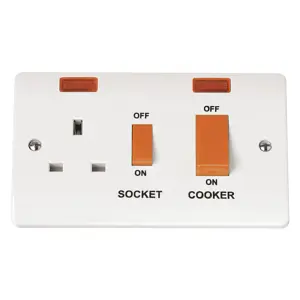 Click Scolmore Mode Cooker Switch & Plug Socket Neon 45A 2 Gang White - CMA205