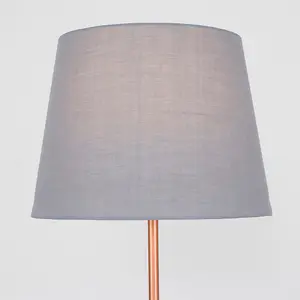 ValueLights Modern Standard Floor Lamp In Copper Metal Finish With Grey Tapered Shade