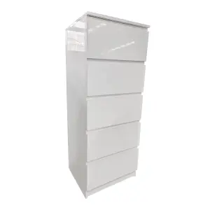 White Gloss Deep Drawer Chest of Drawers (5 Drawers)