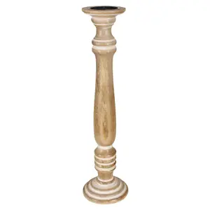 Rustic Antique Carved Wooden Pillar Church Candle Holder Beige, XX Large 63cm High