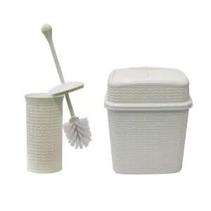 JVL Loop Toilet Brush and Rectangular Lidded Bin - White