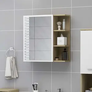 Berkfield Bathroom Mirror Cabinet White and Sonoma Oak 62.5x20.5x64 cm Engineered Wood