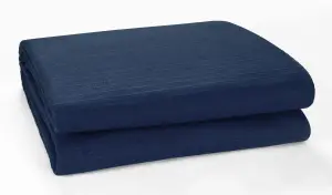 Classic Rib Cotton Throw, Sofa Settee Bed Throw Bedspread, 250 x 380 cm Fits 4 or 5  Seater Sofa or Super King Size Bed, Navy Blue