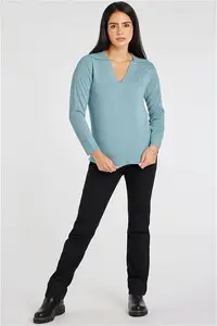 Bonmarche Sage Supersoft V-Neck Collared Jumper, Size: 10