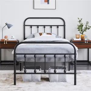 Yaheetech Black 3ft Single Vintage Metal Bed Frame with High Headboard and Footboard