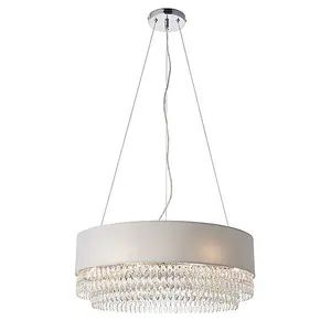 Luminosa Malmesbury Single Pendant Light Silver Grey Fabric, Clear Glass, Chrome Plate