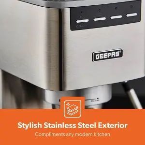 Geepas 1450W Espresso & Cappuccino Coffee Machine & Conical Burr Coffee Grinder Combo Set