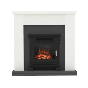 Ravensdale Soft White Timber Fireplace Suite with Inset Electric Stove