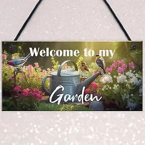 Red Ocean Garden Welcome Signs - Hanging Garden Shed Wall Fence Signs - Novelty Garden Decorations